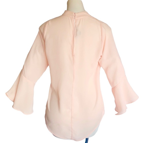 Veronica M. Cut Out Choker Style Blush Bell Sleeve Blouse - Picture 9 of 11
